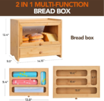 2-Tier Bamboo Bread Box Window Kitchen Countertop Food Storage Organizer Corner Farmhouse Storage Bins Large - Image 2