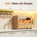 2-Tier Bamboo Bread Box Window Kitchen Countertop Food Storage Organizer Corner Farmhouse Storage Bins Large - Image 3
