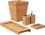 5-Piece Bathroom Decor Set - Bamboo Vanity Accessories With Trash Bin, Soap Dish, Soap Dispenser