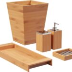 5-Piece Bathroom Decor Set - Bamboo Vanity Accessories With Trash Bin, Soap Dish, Soap Dispenser