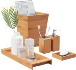 5-Piece Bathroom Decor Set - Bamboo Vanity Accessories With Trash Bin, Soap Dish, Soap Dispenser - Image 4