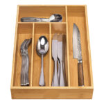 5-Slot Natural Bamboo Drawer Organizer with Silverware Tray Grooved Dividers for Cutlery Knives Utensils Storage Kitchen Bedroom - Image 3