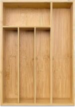5-Slot Natural Bamboo Drawer Organizer with Silverware Tray Grooved Dividers for Cutlery Knives Utensils Storage Kitchen Bedroom - Image 4