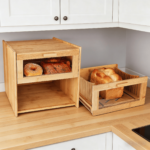 Addreen 2-Tier Bamboo Bread Bin with Lid, Large Capacity Countertop Bread Storage Box for Kitchen, Eco-Friendly Food Organizer