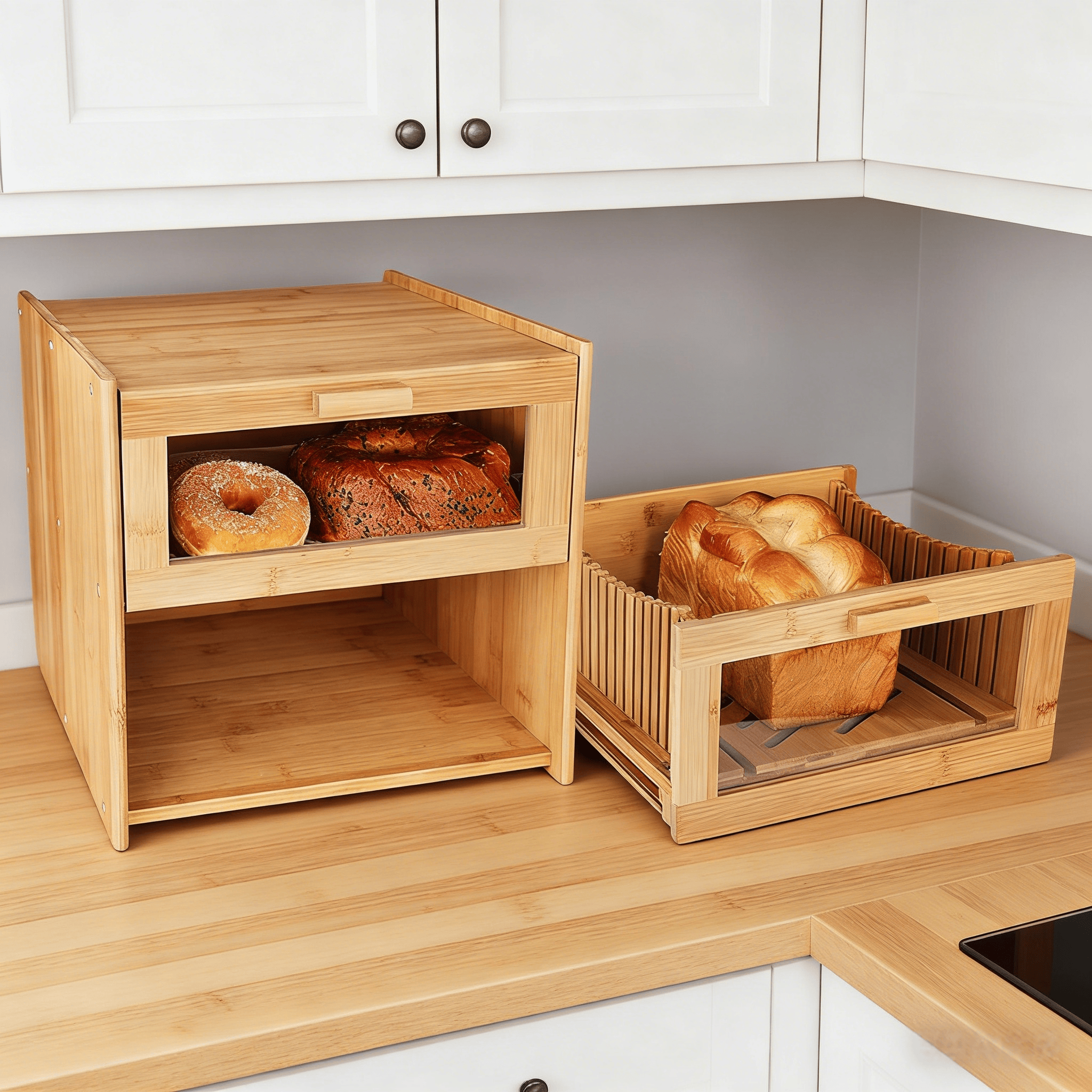 Addreen 2-Tier Bamboo Bread Bin with Lid, Large Capacity Countertop Bread Storage Box for Kitchen, Eco-Friendly Food Organizer0 Addreen 2-Tier Bamboo Bread Bin with Lid, Large Capacity Countertop Bread Storage Box for Kitchen, Eco-Friendly Food Organizer - Image 1