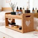 Addreen 2-Tier Bamboo Storage Box with Handle Bathroom Vanity Organizer Kitchen Counter Storage Shelf for Living Room Makeup