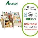 Addreen 3-Tier Modern Solid Wood Kids Bookshelf Multifunctional Sustainable Non-Folding Toy Storage Organizer Free Standing Rack