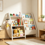 Addreen 3-Tier Modern Solid Wood Kids Bookshelf Multifunctional Sustainable Non-Folding Toy Storage Organizer Free Standing Rack - Image 2