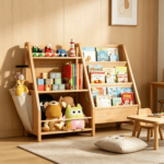 Addreen 3-Tier Modern Solid Wood Kids Bookshelf Multifunctional Sustainable Non-Folding Toy Storage Organizer Free Standing Rack - Image 3