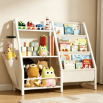 Addreen 3-Tier Modern Solid Wood Kids Bookshelf Multifunctional Sustainable Non-Folding Toy Storage Organizer Free Standing Rack - Image 4