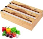 Addreen 3-in-1 Kitchen Drawer Organizer Bamboo Storage Box with Tiers for Plastic Wrap Aluminum Foil Wax Ziplock Bag Storage