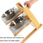 Addreen Adjustable Height Bamboo Elevated Feeder Stand Rack Raised Dog Bowls Sturdy Wooden Dog Bowl Stand Shelf