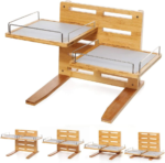 Addreen Adjustable Height Bamboo Elevated Feeder Stand Rack Raised Dog Bowls Sturdy Wooden Dog Bowl Stand Shelf - Image 2