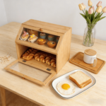 Addreen Airtight Bamboo Double Layer Visible Storage Case for Bread Bin - Image 2