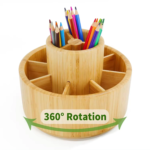 Addreen Bamboo 11 Grid Rotating Pencil Storage Rack Wood Pen Holders and Organizers for Desk or School for Children's Art Storage