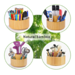 Addreen Bamboo 11 Grid Rotating Pencil Storage Rack Wood Pen Holders and Organizers for Desk or School for Children's Art Storage - Image 3