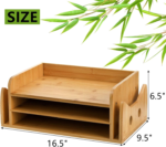 Addreen Bamboo 5-Tray Wood Desk Organizer Cute Cat-Shaped Desktop File Organizer With Letter and File Holder - Image 3