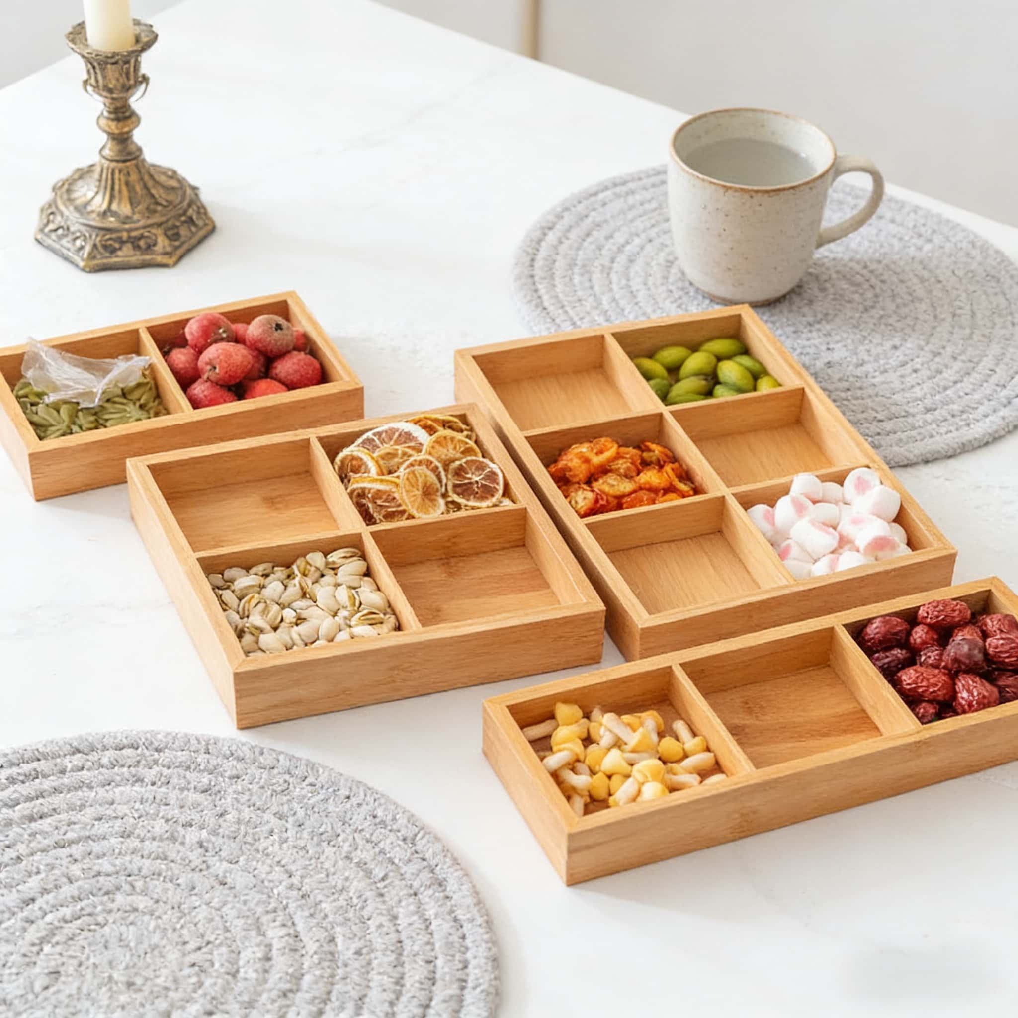 Addreen Bamboo 9-Grid Divided Food Storage Box Household Party Snack Tray Kitchen Countertop Pantry Organizer01 Addreen Bamboo 9-Grid Divided Food Storage Box Household Party Snack Tray Kitchen Countertop Pantry Organizer - Image 1