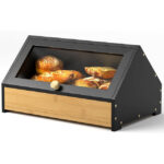 Addreen Bamboo Bread Box Modern-Style Kitchen Countertop Corner Single Layer Bread Storage 13.9L Capacity Space Saving Design - Image 2