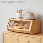 Addreen Bamboo Bread Box for Kitchen Countertop Bread Storage Box with Clear Window