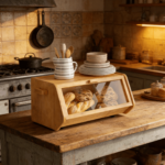 Addreen Bamboo Bread Box for Kitchen Countertop Bread Storage Box with Clear Window - Image 2