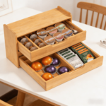 Addreen Bamboo Coffee Pod Storage Organizer Wooden Tea Bag Holder Box with Drawer Countertop Coffee Tea Station Storage - Image 3