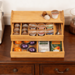Addreen Bamboo Coffee Pod Storage Organizer Wooden Tea Bag Holder Box with Drawer Countertop Coffee Tea Station Storage - Image 2