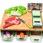 Addreen Bamboo Cutting Board With Drawers, Large Chopping Board With Juice Grooves, Easy-Grip Handles & Food Sliding Opening