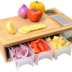 Addreen Bamboo Cutting Board With Trays Wood Butcher Block With 4 Drawers Containers Wholesale