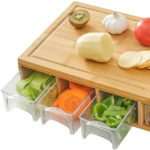 Addreen Bamboo Cutting Board With Trays Wood Butcher Block With 4 Drawers Containers Wholesale - Image 2