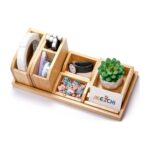 Addreen Bamboo Desk Organizer Tray 7-Piece Adjustable Office Supplies Pencil Stationery Caddy PC Holder for Living Room Use Standing - Image 3