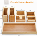 Addreen Bamboo Desk Organizer Tray 7-Piece Adjustable Office Supplies Pencil Stationery Caddy PC Holder for Living Room Use Standing - Image 4