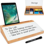 Addreen Bamboo Desktop Dry Erase Whiteboard with Organizer Box Standing Type for Office Desk or Living Room Use