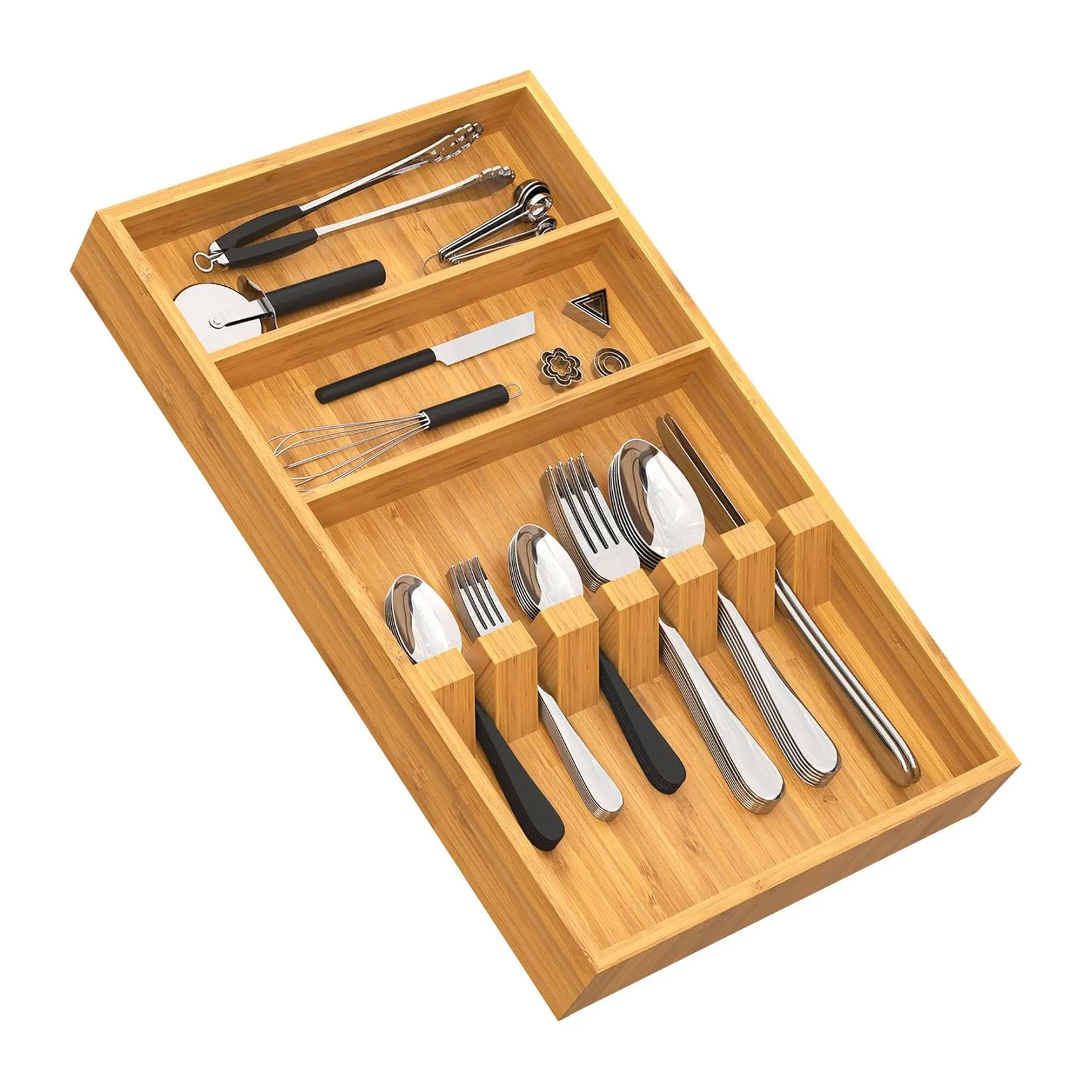 Addreen Bamboo Kitchen Utensil Cutlery Spoon Knife Fork Silverware Drawer Holder Storage Organizer01 Addreen Bamboo Kitchen Utensil Cutlery Spoon Knife Fork Silverware Drawer Holder Storage Organizer - Image 1