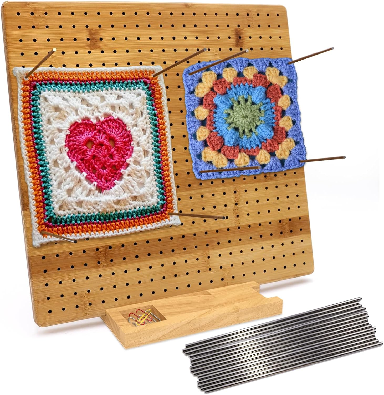 Addreen Bamboo Knitting Blocking Board 15 Stainless Steel Pins Handcrafted Crochet Blocking Mat for Granny Squares Simple Style01 Addreen Bamboo Knitting Blocking Board 15 Stainless Steel Pins Handcrafted Crochet Blocking Mat for Granny Squares Simple Style - Image 1