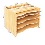 Addreen Bamboo Makeup Desk Organizer Desktop Paper Sorter Wood Letter Trays Mail Organizer With 5 Dividers & Top Storage Compartments