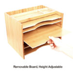 Addreen Bamboo Makeup Desk Organizer Desktop Paper Sorter Wood Letter Trays Mail Organizer With 5 Dividers & Top Storage Compartments - Image 3
