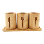 Addreen Bamboo Utensil Holder Wooden Cutlery Holder With Bamboo Tray