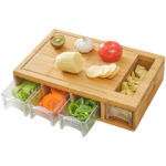 Addreen Bamboo Wood Chopping Cutting Board With With 4 Pieces Containers Kitchen Large Custbamboola De Cortar Solid Customized