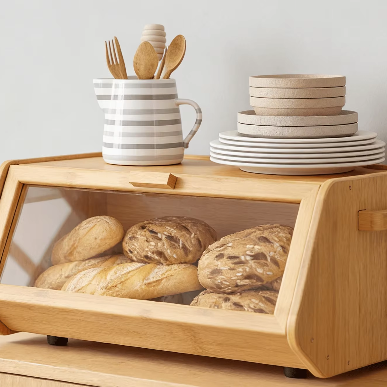 Addreen Bread Box with Clear Window Bamboo Bread Storage Container for Kitchen01 Addreen Bread Box with Clear Window Bamboo Bread Storage Container for Kitchen - Image 1