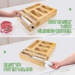 Addreen Compatible Kitchen Bamboo Drawer Ziplock Bag Organizer Bamboo , 6 in 1 Wrap Dispenser With Cutter - Image 3