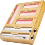 Addreen Compatible Kitchen Bamboo Drawer Ziplock Bag Organizer Bamboo , 6 in 1 Wrap Dispenser With Cutter