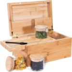 Addreen CraftSaints Bamboo Storage Box with Rolling Tray Large Wooden Container for Brushes & 3 Airtight Herb Accessories