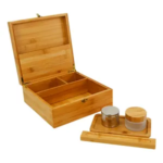Addreen CraftSaints Bamboo Storage Box with Rolling Tray Large Wooden Container for Brushes & 3 Airtight Herb Accessories - Image 3