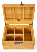 Addreen Custom Handle Handmade Black pink Divider Space Combination Lock Magnet Bamboo Wood Smell Proof Stash Box Set With Rolling Tray - Image 2