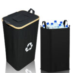 Addreen Customization 100 L Bamboo Black Kitchen Recycling Bin Deposit Bottle Storage Recycling Bottle Basket
