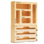 Addreen Dispenser Kitchen Drawer Organizer Bamboo Expandable Adjustable Bamboo Ziplock Bag Storage Organizer