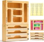 Addreen Dispenser Kitchen Drawer Organizer Bamboo Expandable Adjustable Bamboo Ziplock Bag Storage Organizer - Image 2