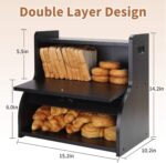 Addreen Double Layer Bamboo Bread Bin Large Capacity Eco-Friendly Storage Box for Food for Kitchen Use in Restaurants or Cafes - Image 2
