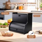 Addreen Double Layer Bamboo Bread Bin Large Capacity Eco-Friendly Storage Box for Food for Kitchen Use in Restaurants or Cafes - Image 3